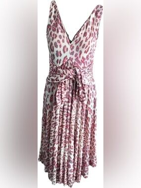 Just Cavalli Pink Leopard Print Ruched Midi Dress Size 42 (US 6)